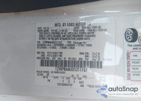 2013 Ford Mustang V6 z USA, uszkodzony, nr VIN 1ZVBP8AM3D5211767